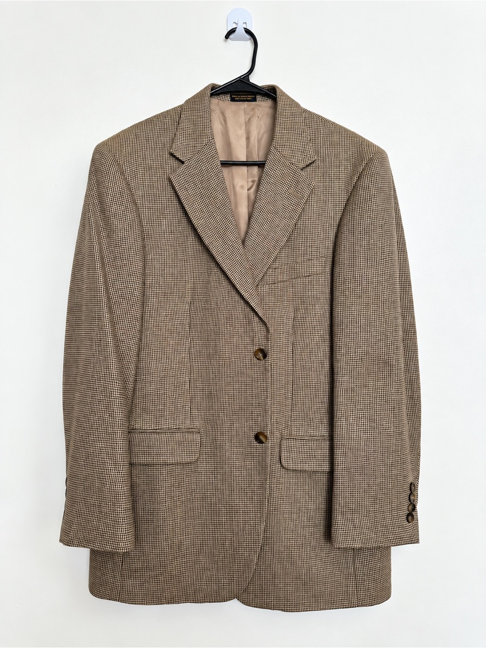 Oscar de la Renta Men’s 40L Brown Houndstooth Wool Silk Blazer Sport Coat
